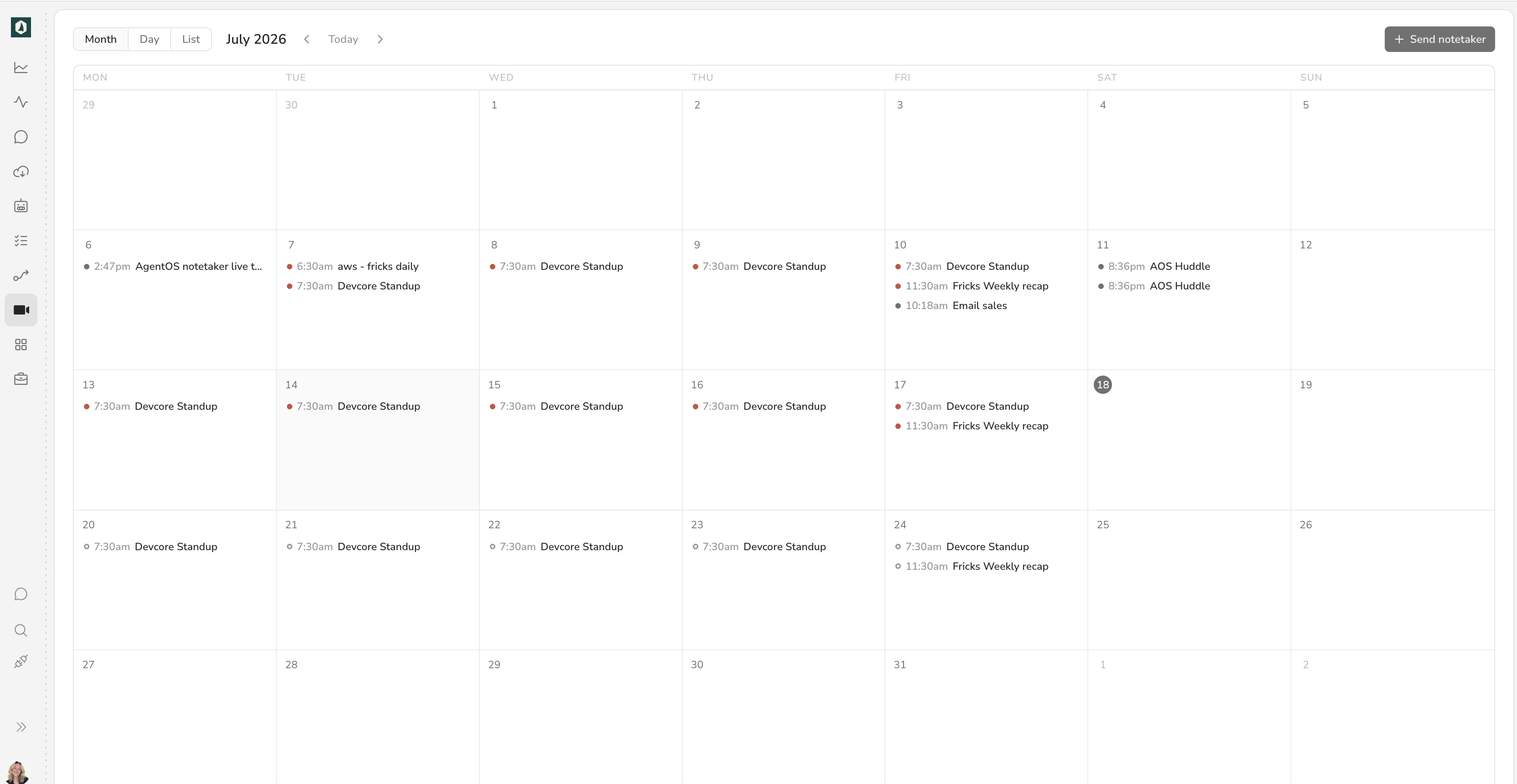 Meetings scheduled for recording